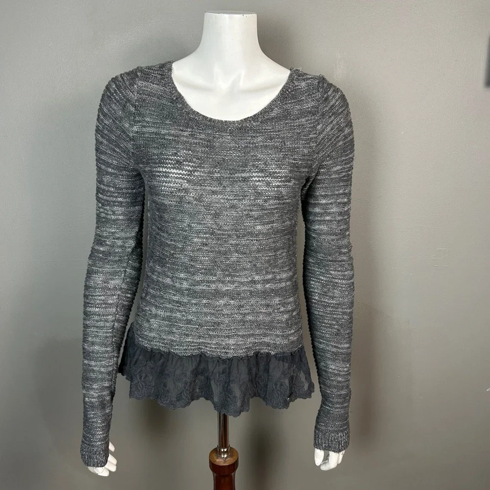 Fairy Grunge Sweater Large Hollister Gray Ruffle Peplum Raglan dark romantic